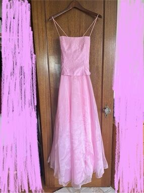 y2k pink dress with beaded bodice and shawl
